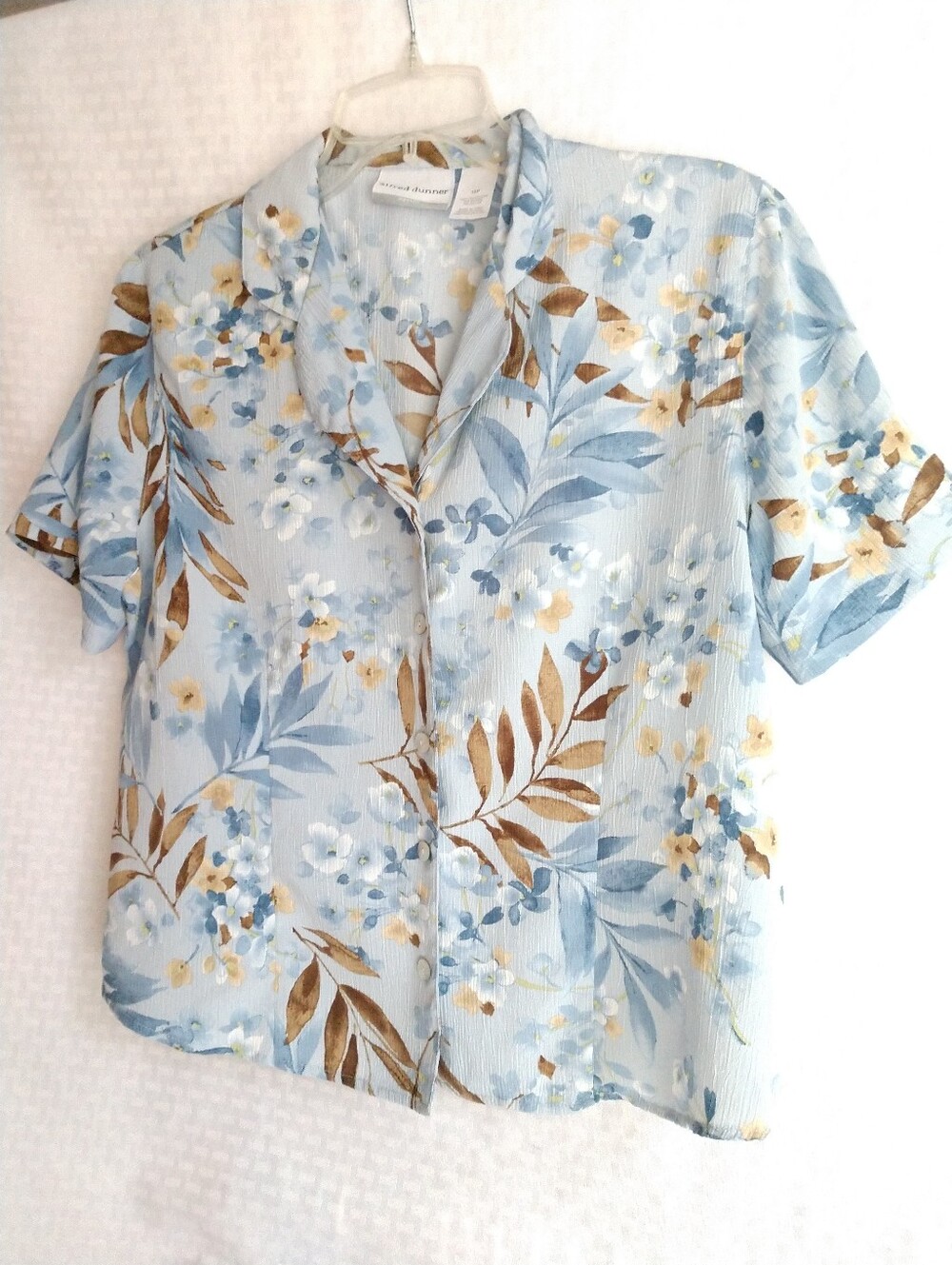Lovely Alfred Dunner Petite Blue Brown Floral Short Sleeve Shirt Blouse 12P - Picture 7 of 7